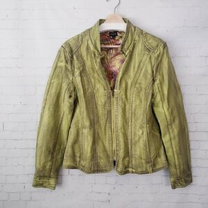 Fantazia Faux Leather Jacket Green Reptile Size M Art To Wear Streetwear Biker
